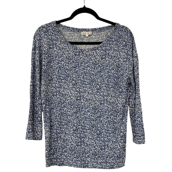 Reiss Tops - Reiss Womens Blue White Abstract Print Scoop Neck 3/4‎ Sleeve Knit Top Size S